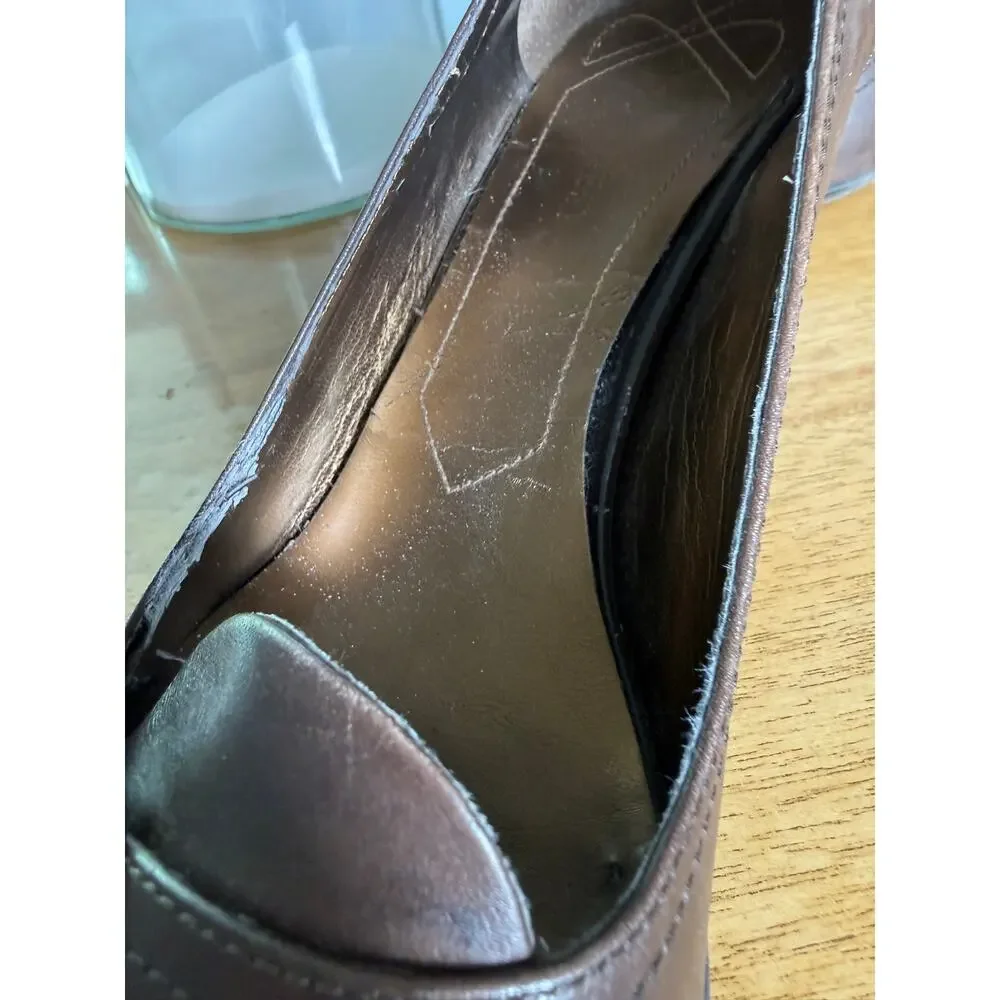 Y2K Vintage Nine West brown leather chunky heeled‎ loafers Buckle Preppy 7.5